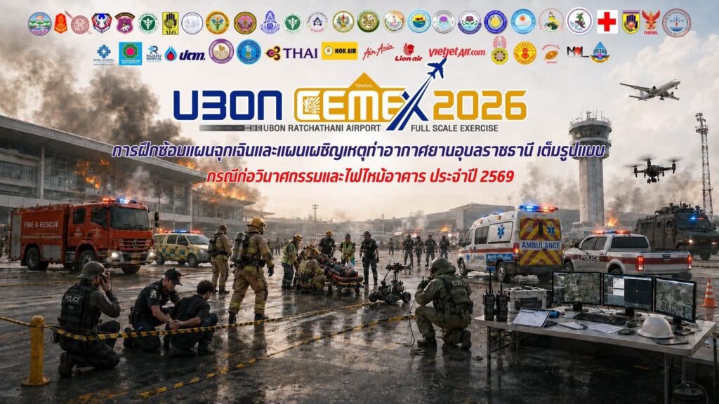 อบจ.อุบลฯ ร่วมประชุมคณะกรรมการอำนวยการและคณะทำงานการฝึกซ้อมแผนฉุกเฉินและแผนเผชิญเหตุของสนามบิน เต็มรูปแบบ (Full Scale Emergency and Contingency Exercise) ประจำปี 2569